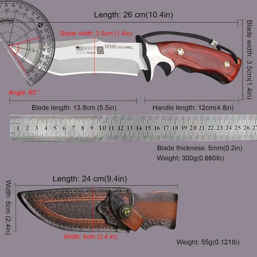 Miniatura 2 de WPKOPYA WZD-006 Cuchillo de caza fijo con cuchillo táctico de vaina, adecuado para caza en la selva, senderismo, pesca, rescate y autodefensa, EDC