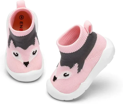 Engtoy - Zapatos tipo calcetín para caminar, antideslizantes y transpirables, pantuflas con suela de goma suave, tenis sin cordones para bebés,