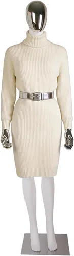 Kinfant Maniquí femenino de cuerpo completo, blanco y plateado, elegante maniquí femenino alto con base de metal estable, pantalla de forma de