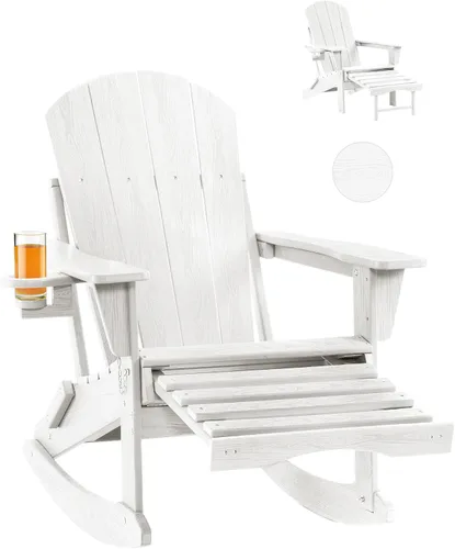 Miniatura 15 de Mecedora plegable Adirondack, silla de patio multifuncional 4 en 1 con otomana retráctil, silla de exterior con textura de madera, silla de césped