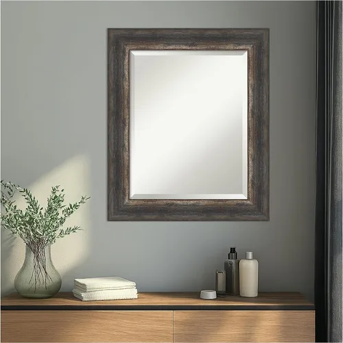 Miniatura 8 de Amanti Art Brown Wall Mirror 25x21 Bark Rustic Char Rectangle Bathroom Mirror for Wall Decor Living Room, Small Rustic Farmhouse Frame, Hangs