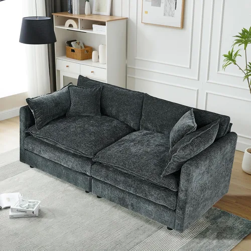 Miniatura 51 de Setawix Sofá Profundo de 3 Plazas con Otomana, Sofás de Nube en Forma de L de 112.2" para Sala de Estar, Sofá de Nube de Chenilla con Asiento Café
