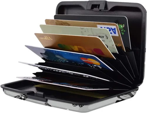 Miniatura 2 de Mini tarjetero para mujeres u hombres, tarjetero delgado con bloqueo RFID, estuche rígido para tarjeta de identificación, tarjetero de viaje, Negro