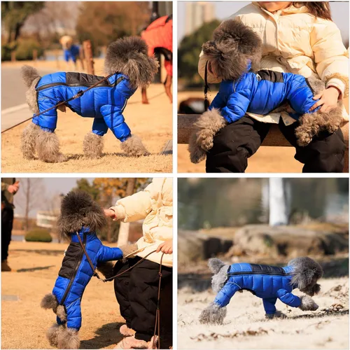 Miniatura 5 de Lovelonglong Abrigo para perro, chaqueta cálida para perro, 4 patas cubiertas, impermeable, resistente al viento, reflectante, chaleco cálido