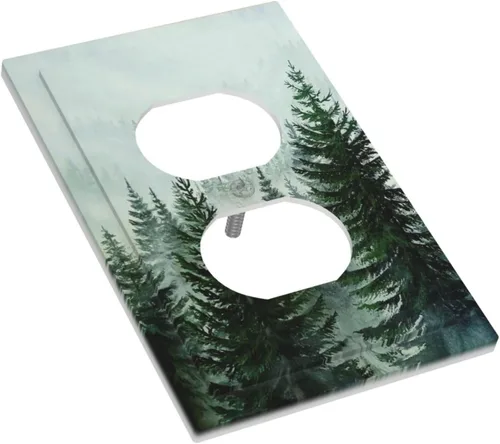 Miniatura 3 de Cubiertas de Tomacorrientes con Paisaje Brumoso de Pinos del Bosque Naturaleza 1 Gang Dúplex Placa Frontal de Receptáculo Eléctrico Cubierta
