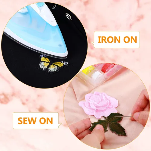 Miniatura 3 de 14 parches bordados de flores de rosas y mariposas para planchar para coser en parches de mariposa, parches de apliques de rosas para chaqueta