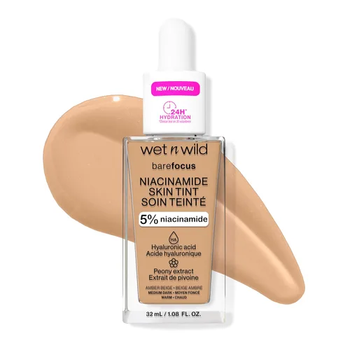 wet n wild Bare Focus Tinte para la Piel, Enriquecido con 5% Niacinamida, Cobertura Ligera Transparente Modulable, Acabado Radiante Natural, Impulso