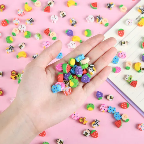Miniatura 7 de 300 piezas de borradores de frutas de animales, surtido de pequeños borradores de lápices para niños para recuerdos de fiesta, relleno de regalos