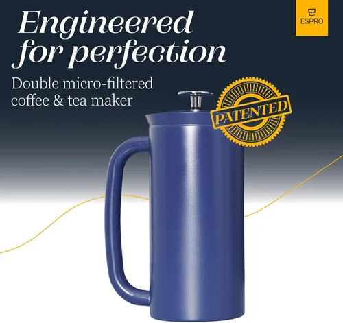 Miniatura 3 de ESPRO Pro P7 French Press Acero inoxidable 304 – Cafetera de prensa francesa patentada de doble pared con aislamiento de microfiltro, sin arena