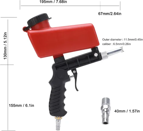 Miniatura 3 de Pistola de arena, kit de pistola de arena para compresor de aire, chorro de arena neumático de mano de acero al carbono, pequeño juego de pistola