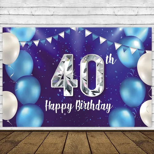 Miniatura 6 de Cartel de feliz cumpleaños número 40, decoraciones de fondo, globos, estrellas, confeti de cristal, decoración temática para hombres o mujeres