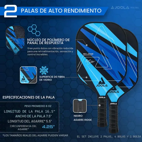 Miniatura 4 de JOOLA Pickleball Paddles Set of 2 – Multiple Colors - Reinforced Fiberglass Surface – Lightweight, Durable, Beginner-Friendly Racket Design – Set