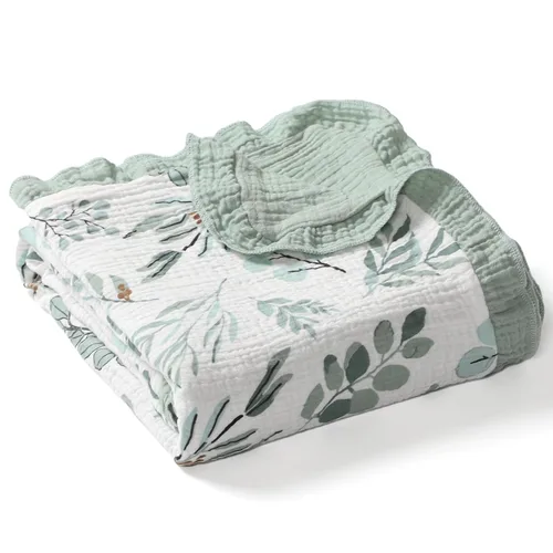 Miniatura 10 de Manta orgánica para bebé con borde de volante, grande de 50 x 43 pulgadas, 100% muselina de algodón, suave, transpirable, para cuna, género neutro