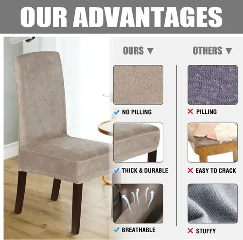 Miniatura 4 de Juego de 4 fundas de terciopelo para sillas de comedor, fundas para sillas de comedor con respaldo alto, protectores de silla de gamuza suaves