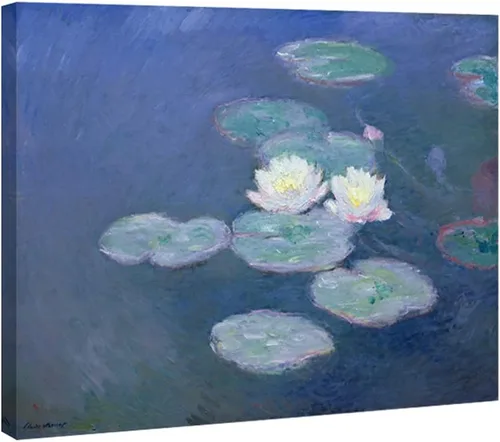 Miniatura 11 de Wieco Art Lienzos de nenúfares - Arte de pared de Claude Monet famosas pinturas al óleo florales de reproducción estirada y enmarcada con imágenes