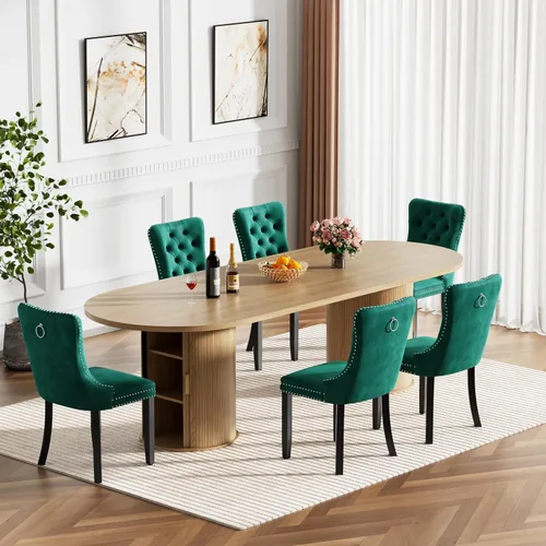 Miniatura 34 de Mesa de comedor redonda extensible de 94 pulgadas con base de almacenamiento, mesa de comedor expandible natural para 10, mesa de comedor de madera