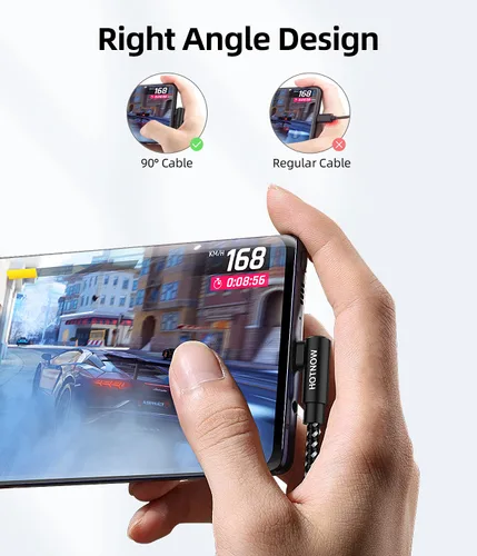 Miniatura 2 de Cable USB C corto de ángulo recto de 0.5 pies, paquete de 3 cables de carga USB C de 6 pulgadas, cable de carga rápida trenzado de nailon