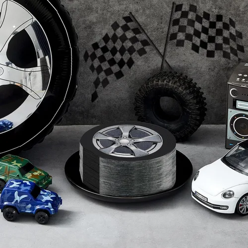 Miniatura 7 de Henoyso - 100 servilletas para neumáticos de automóvil de 6 pulgadas, servilletas de fiesta de cumpleaños de coches de carreras, suministros