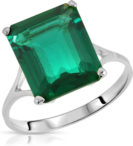 Galaxy Gold GG Impresionante anillo solitario de plata de ley 925 de 4.50 quilates con esmeralda brillante de corte esmeralda con forma de octágono