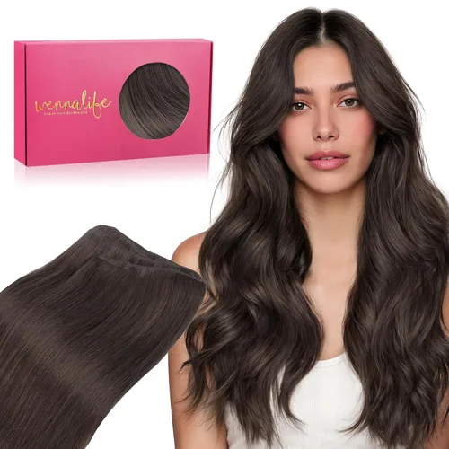 Miniatura 51 de WENNALIFE Extensiones de cabello humano real, 20 pulgadas, 3.53 onzas, color marrón chocolate, trama, cabello Remy atado a mano, extensiones