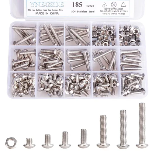Miniatura 3 de Kit de tornillos y tuercas de cabeza de botón M5 M5 x 0.197 in 0.315 in 0.394 in 0.472 in 0.630 in 0.787 in 0.984 in 1.181 in acero inoxidable 304