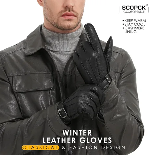 Miniatura 2 de Guantes de piel de oveja genuina para hombres, guantes de invierno cálidos para pantalla táctil, para conducir, motocicleta, guantes forrados