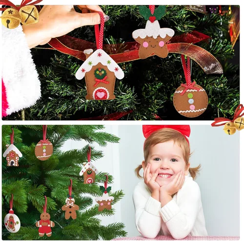 Miniatura 6 de Skylety Juego de 8 adornos grandes de fieltro 3D de jengibre para árbol de Navidad, decoraciones de árbol de fieltro de Navidad, bastón de caramelo