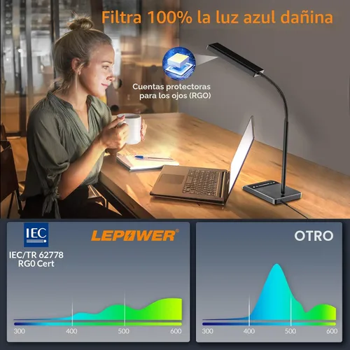 Miniatura 2 de LEPOWER Lámpara de escritorio, 800LM LED para oficina en casa, lectura de 12 W para escritorio, luz para cuidado de los ojos, lámpara de cuello