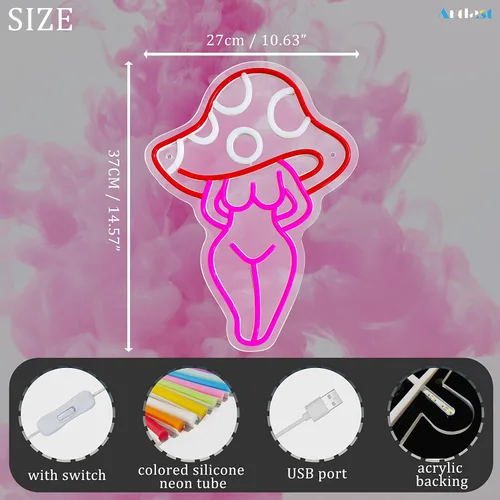 Miniatura 2 de Letrero de neón con forma de hongo – Señora sexy diosa de hongos – Decoración de pared para dormitorio, fiesta, hotel, cueva de hombre, bar en casa