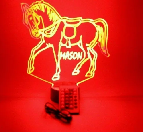 Miniatura 8 de MIRROR MANIA Lámpara LED de luz LED con nombre personalizado, luz nocturna grabada para caballos corriendo, jinete, semental, lámpara de mesa – It's