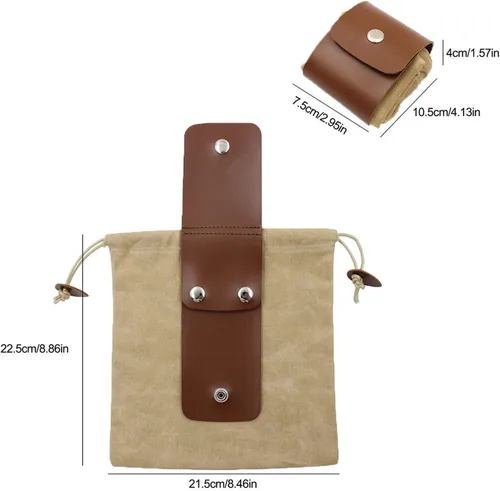 Miniatura 7 de Bolsa de forrajeo de lona encerada de piel sintética, plegable, para exteriores, bolsa de forrajeo para caza de hongos, cinturón de bushcraft, Caqui