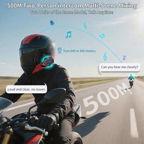 Miniatura 2 de VCOROS Auriculares para casco de motocicleta, intercomunicador de casco de 2 vías para 2 conductores, para compartir música, resistente al agua
