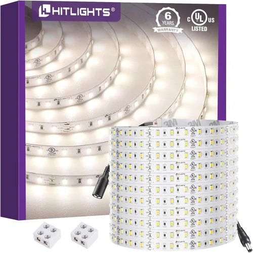 Miniatura 9 de HitLights Tira de luces LED de 24 V, color blanco cálido, 2700 K, cinta cortable de 26.2 pies, PCB de 3 onzas, certificación UL, 1325 lúmenes/m