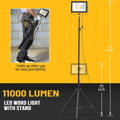 Miniatura 2 de LIVOWALNY 2 Piezas Luces de Trabajo LED con Soporte, 110W 11000 Lúmenes Luz de Trípode Portátil con Cable de 13 Pies, IP65 Impermeable Luz