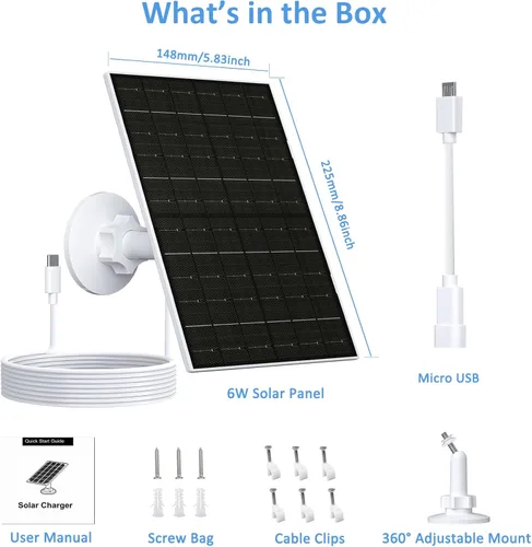 Miniatura 7 de FUTUREZEN Panel solar para cámara de seguridad, cargador solar micro USB y USB-C de 6 W compatible con cámaras de batería recargable de 5 V
