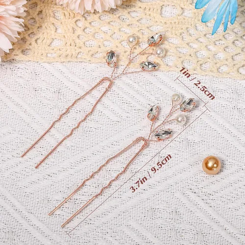Miniatura 5 de 12 horquillas para el pelo de novia, accesorios de cristal, perlas de diamantes de imitación para novias, damas de honor, accesorios de boda Oro rosa