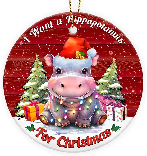 Quiero un hipopótamo para adorno de Navidad, linda decoración de árbol de hipopótamo con luces, divertido para hombres y mujeres 2025