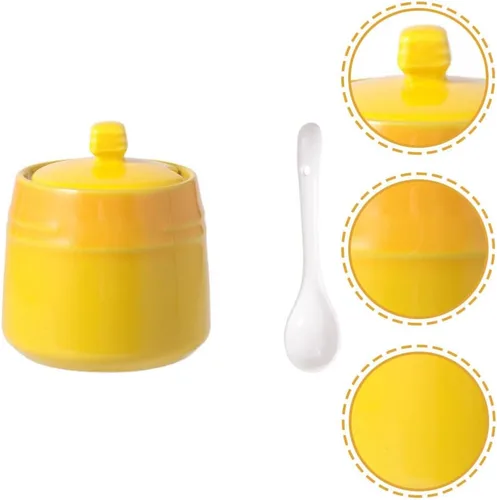 Miniatura 6 de Kichvoe Tarro de cerámica para condimentos con cuchara, recipiente de sal, contenedor de azúcar, botella de almacenamiento de condimentos