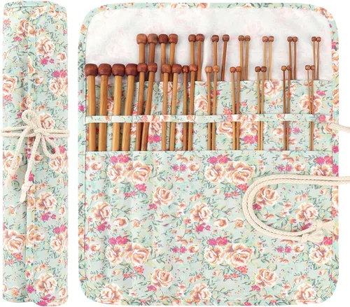 Miniatura 8 de Aeelike Juego de 18 pares de agujas de tejer de bambú, agujas de tejer de madera de 10 pulgadas de un solo punto con bolsa enrollable, juego
