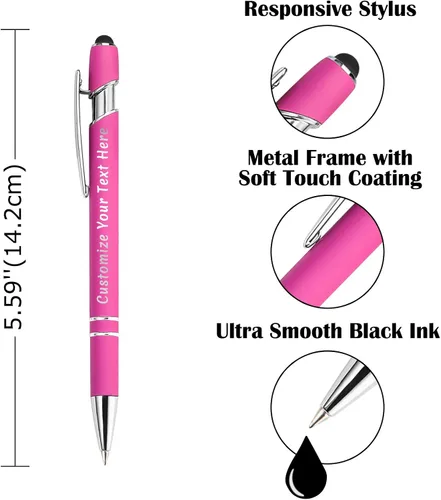 Miniatura 4 de Aolun 108 bolígrafos personalizados al por mayor con stylus grabado, bolígrafos personalizados, metal suave al tacto, grabado de nombre, logotipo