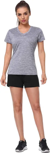Miniatura 3 de Xelky Paquete de 3 a 4 camisetas de manga corta para mujer, de ajuste seco, absorben la humedad, camisetas atléticas deportivas con cuello en V