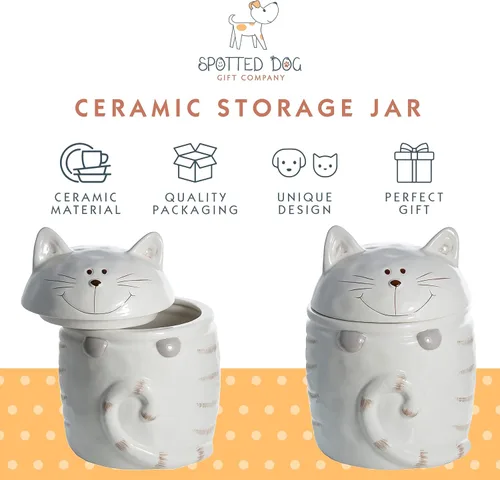 Miniatura 2 de SPOTTED DOG GIFT COMPANY Tarro de cerámica con tapa para encimera, recipiente de golosinas para gatos, bonito tarro decorativo de almacenamiento