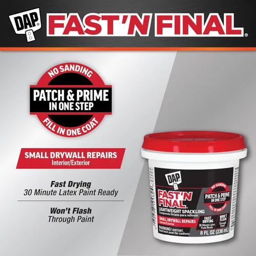 Miniatura 2 de DAP Fast 'N Final 7079812140 Spackling ligero, blanco, 8 onzas