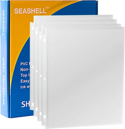 Seashell 200 protectores de hojas resistentes antirreflejos, protectores de página tamaño carta reforzados con 3 agujeros, fundas de plástico para