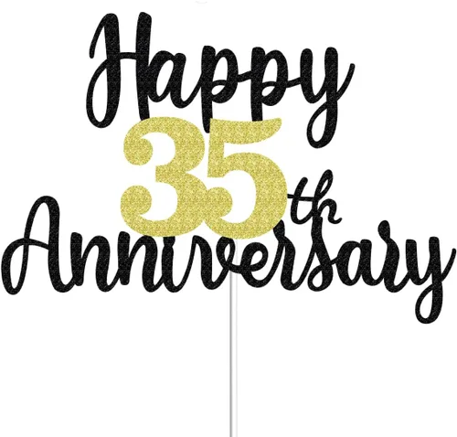 Decoración de pastel con purpurina para el 35 aniversario de 35 años, decoraciones de fiesta de 35 años, decoración de pasteles temáticos de treinta