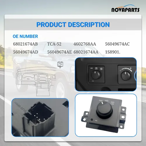 Miniatura 2 de NOVAPARTS Interruptor de control de caja de transferencia selector de tracción en las cuatro ruedas 4x4 4WD 7 pines para Dodge Dakota 2005-2011