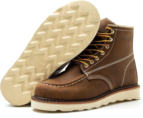 Miniatura 4 de Botas de trabajo para hombre - Botas de trabajo de 6 pulgadas con punta de cuña suave, Botas de trabajo impermeables para hombre Marrón
