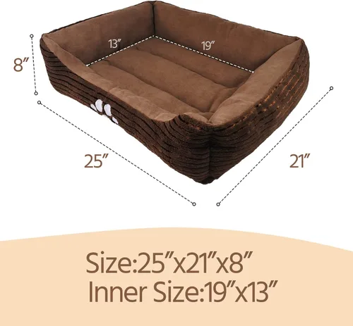 Miniatura 4 de Happycare Textiles - Cama para perro rectangular larga para mascotas con bordado de huella de perro, tamaño mediano, Coffee
