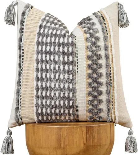 Miniatura 21 de AmHoo - Fundas de almohada de 18 x 18 pulgadas con borlas, fundas de almohada decorativas tejidas con textura de chenilla estilo boho para sofá