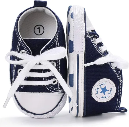 Miniatura 4 de KIDSUN - Zapatos deportivos unisex de caña alta para bebés, mezclilla de lona, suela antideslizante, suaves, para los primeros pasos